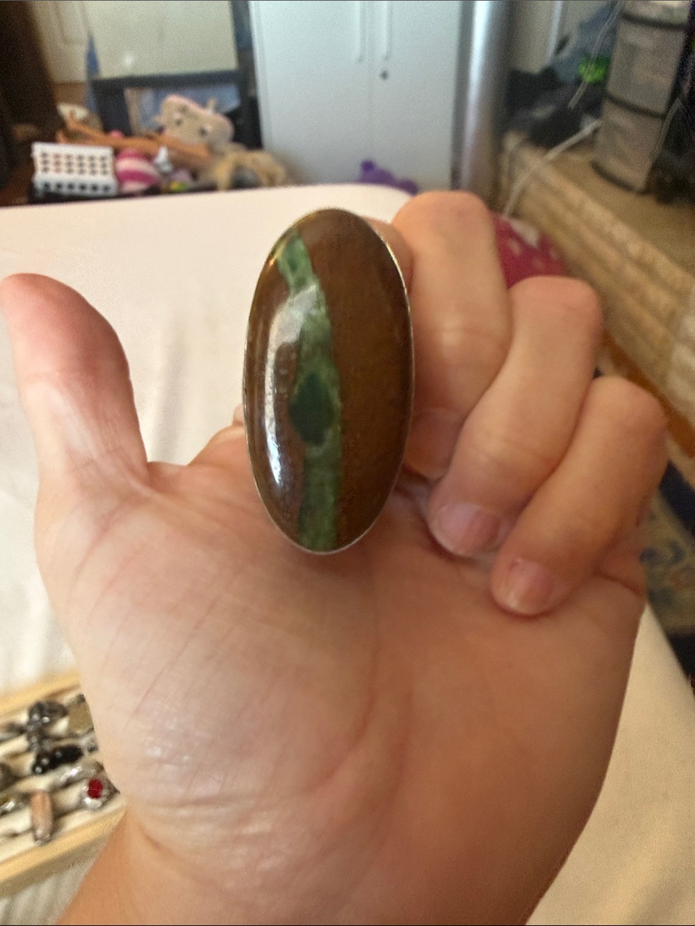 Natural Brown and Green Stone Oval Statement Ring